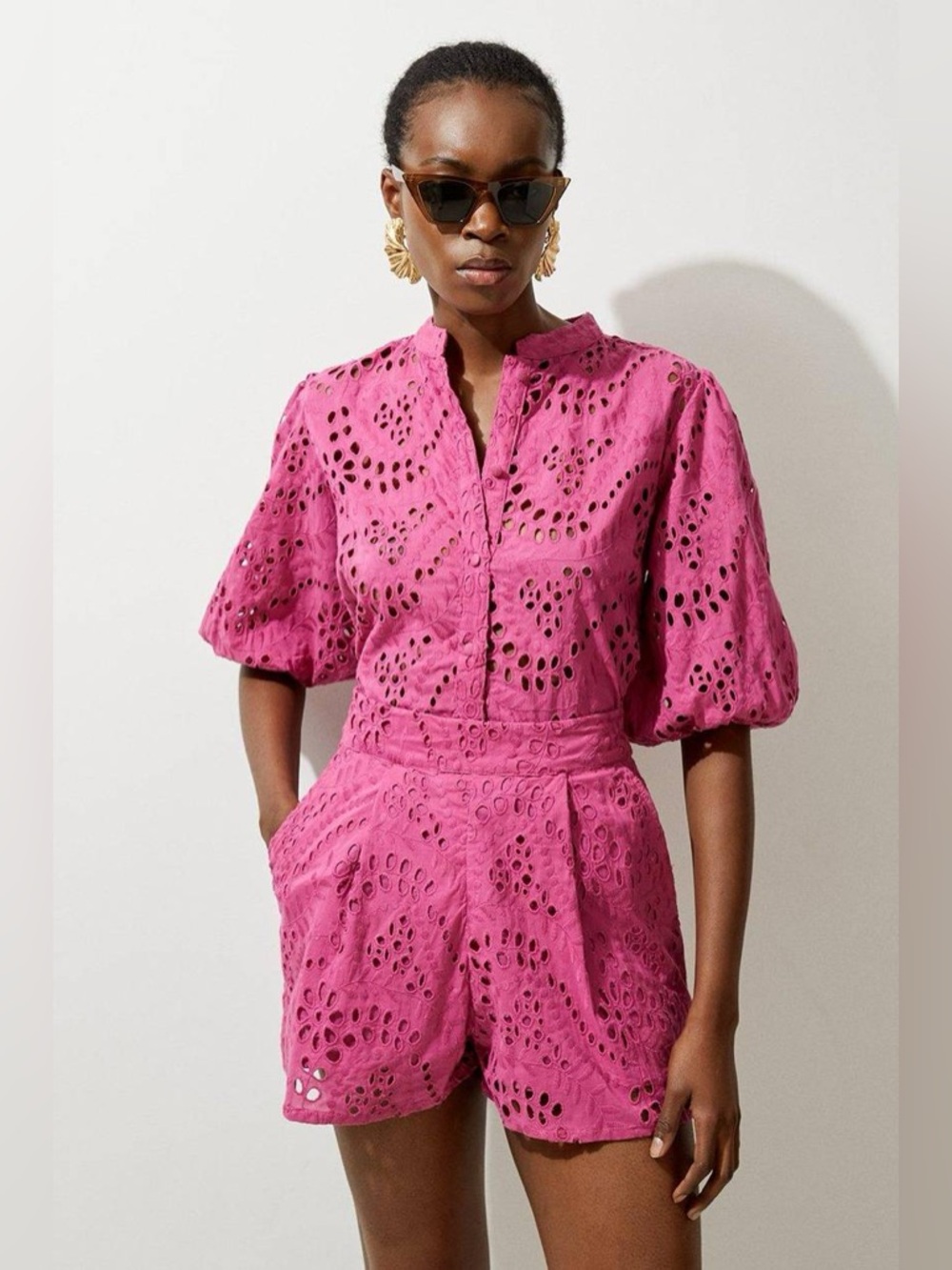 NWT Karen Millen Cotton Broderie Short Sleeve Woven Blouse Size US 6